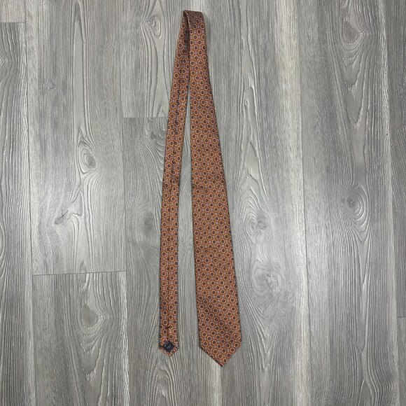 Jos. A. Bank Orange Silk Tie with Yellow and Blue Geometric Pattern 58” - Picture 1 of 4